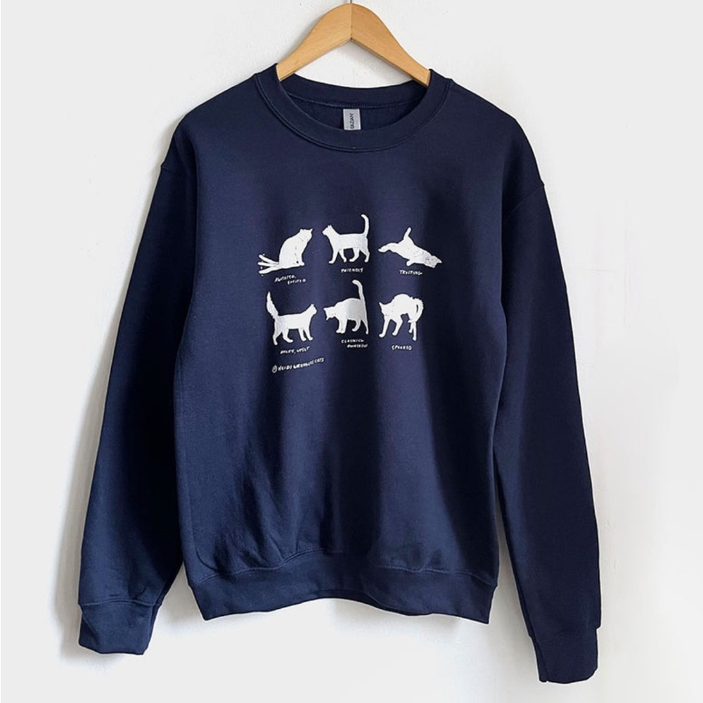 Heidi Wrangles Cats Navy Cat Crewneck